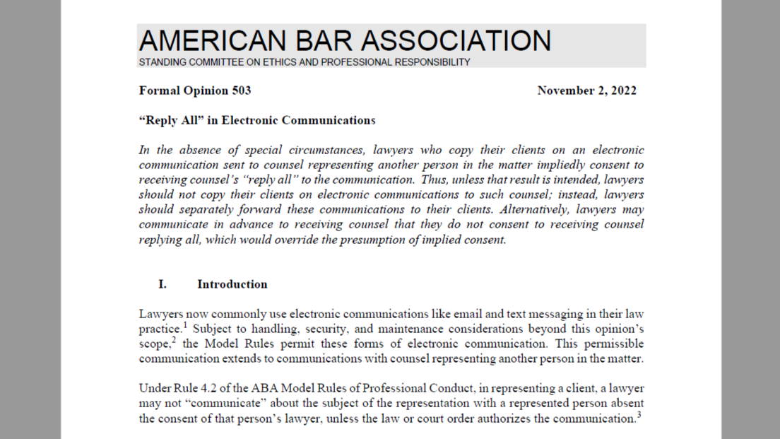 ABA Ethics Panel Tackles the Weighty Issue of 'Reply All' Emails | LawSites